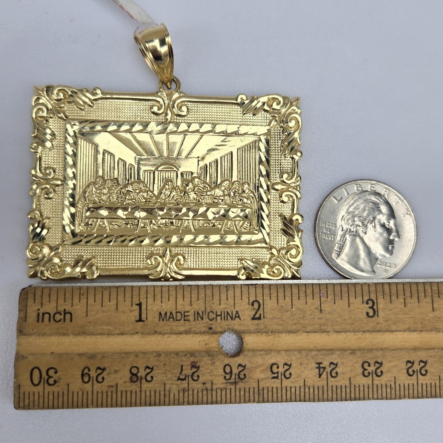 Big 10k yellow white Gold last supper Pendant charm