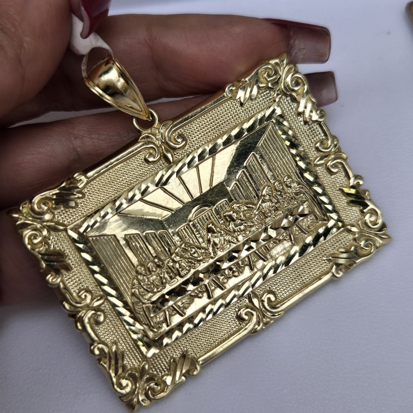 Big 10k yellow white Gold last supper Pendant charm
