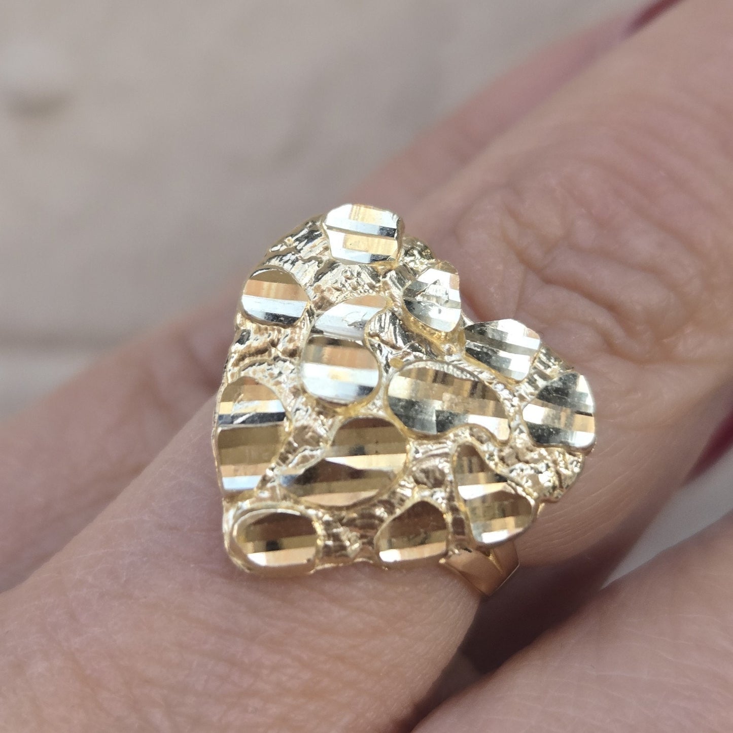 Real 10k yellow Gold Big Heart Nugget Ring