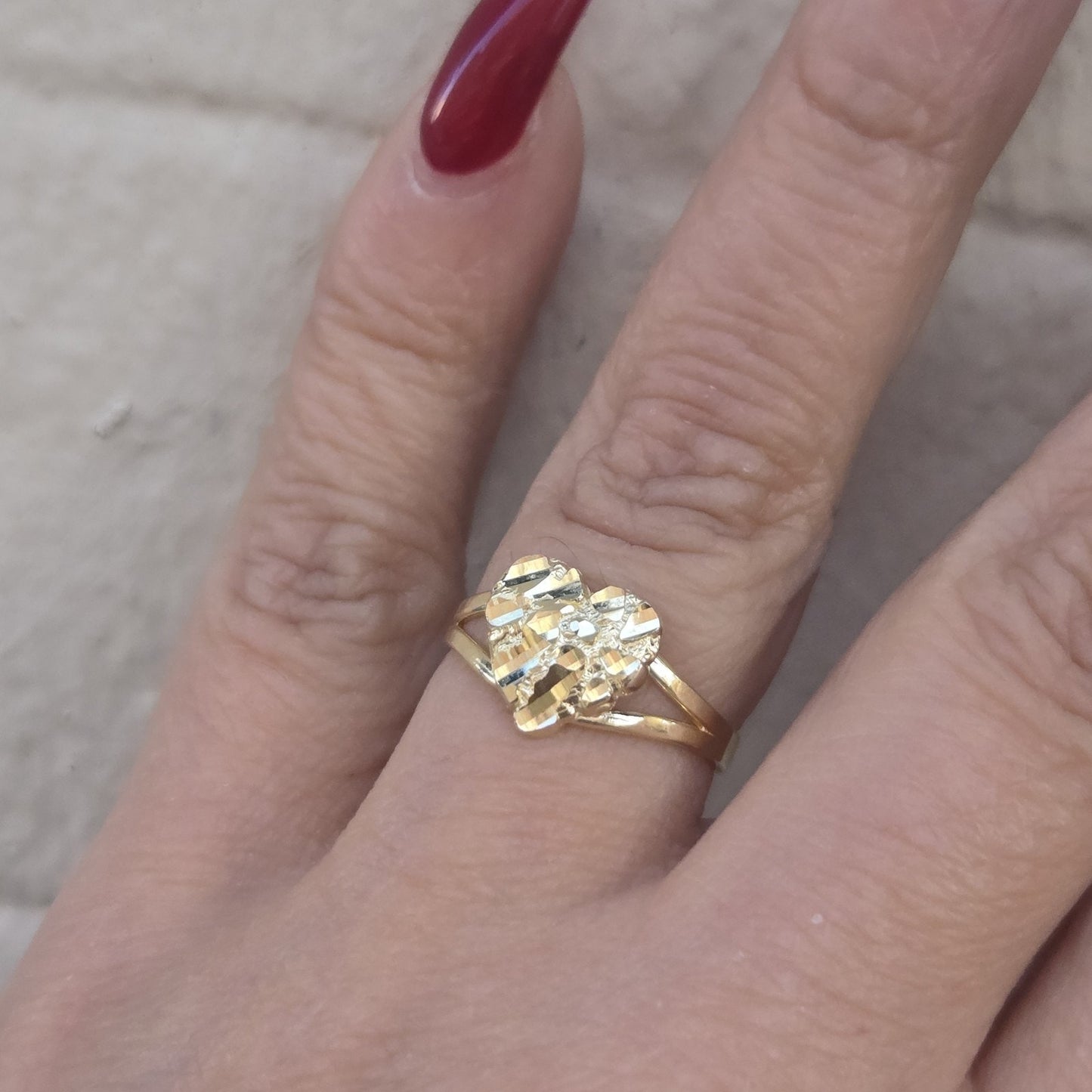 Real 10k yellow Gold Heart Nugget Ring