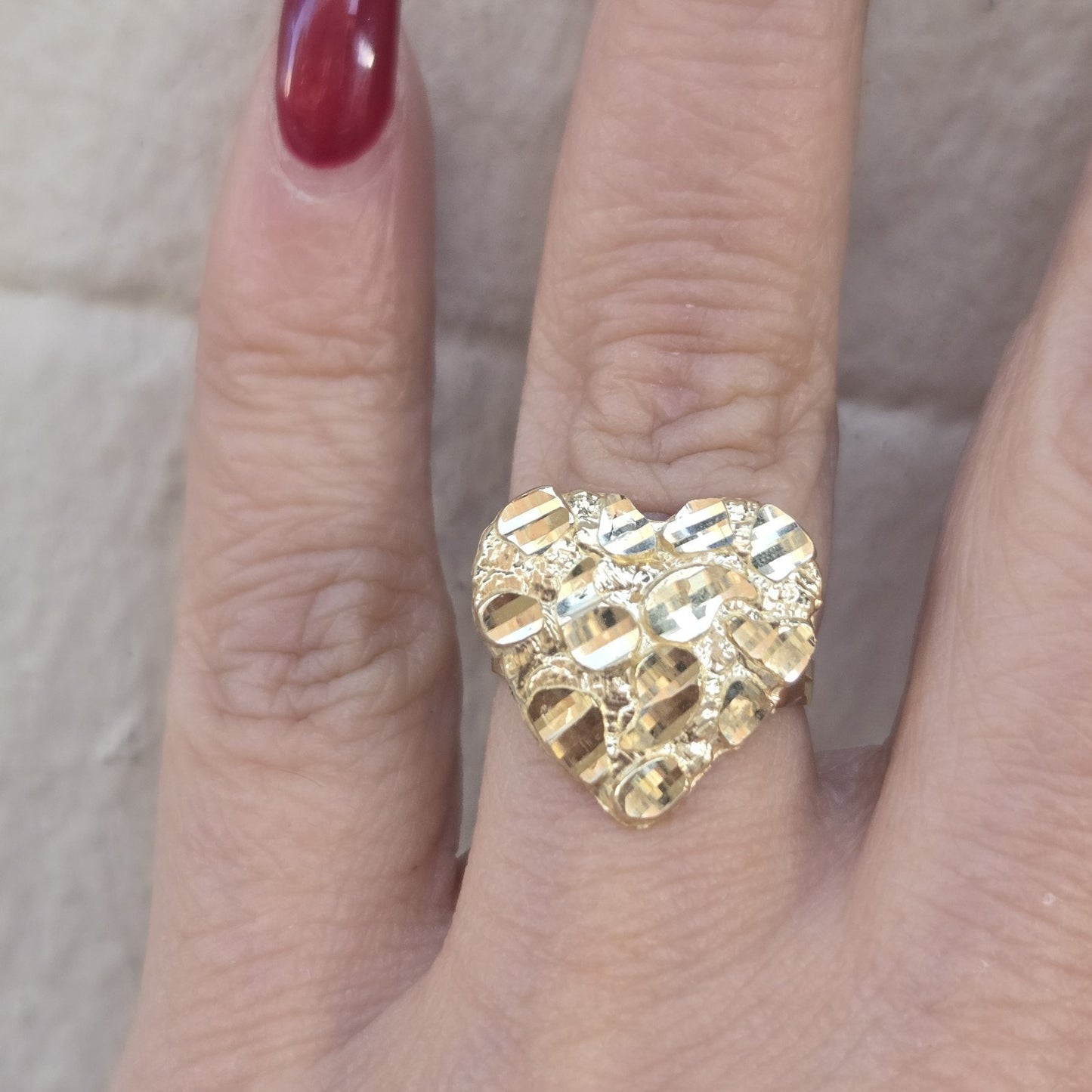 Real 10k yellow Gold Big Heart Nugget Ring