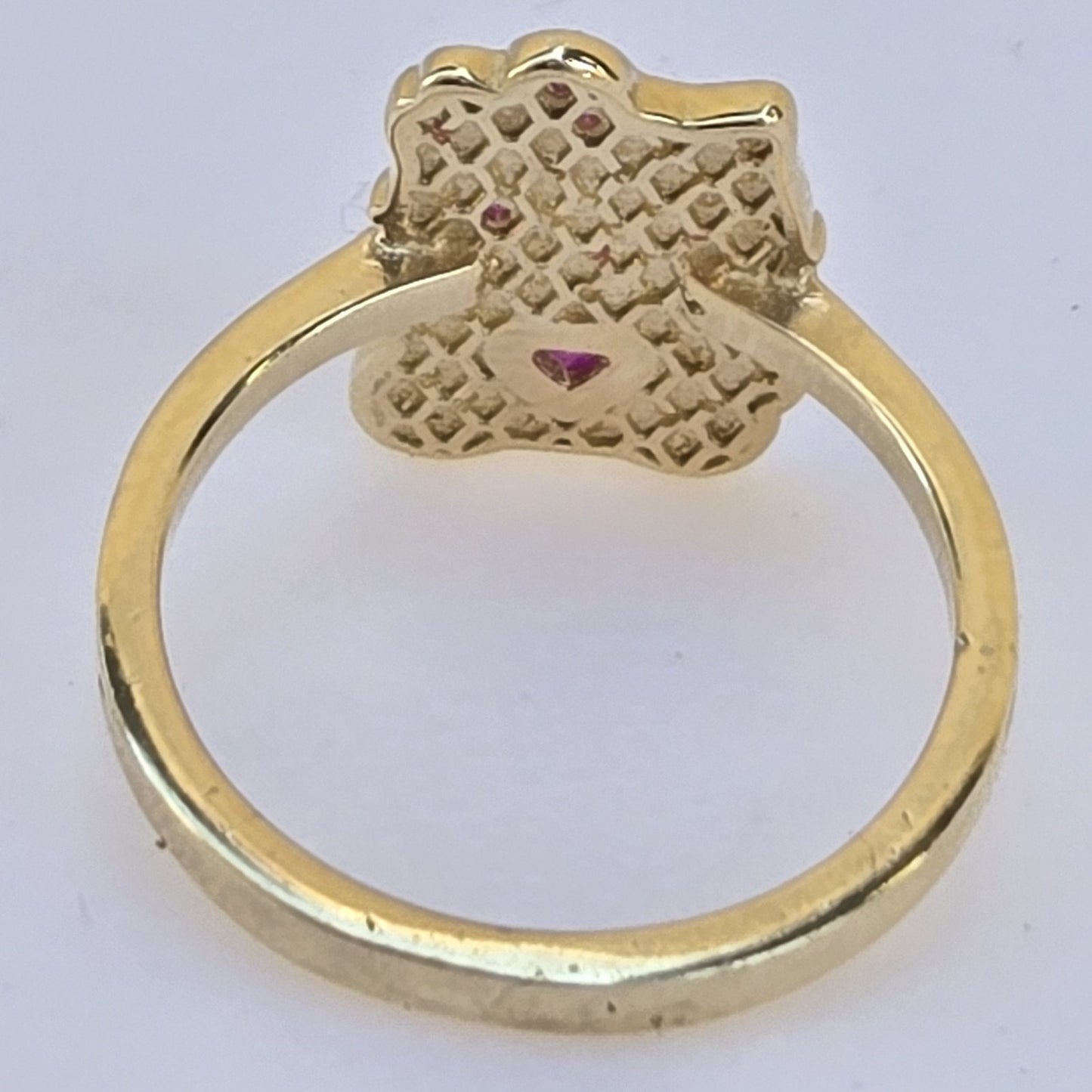 Solid 14k Gold Kitty Ring Red Heart
