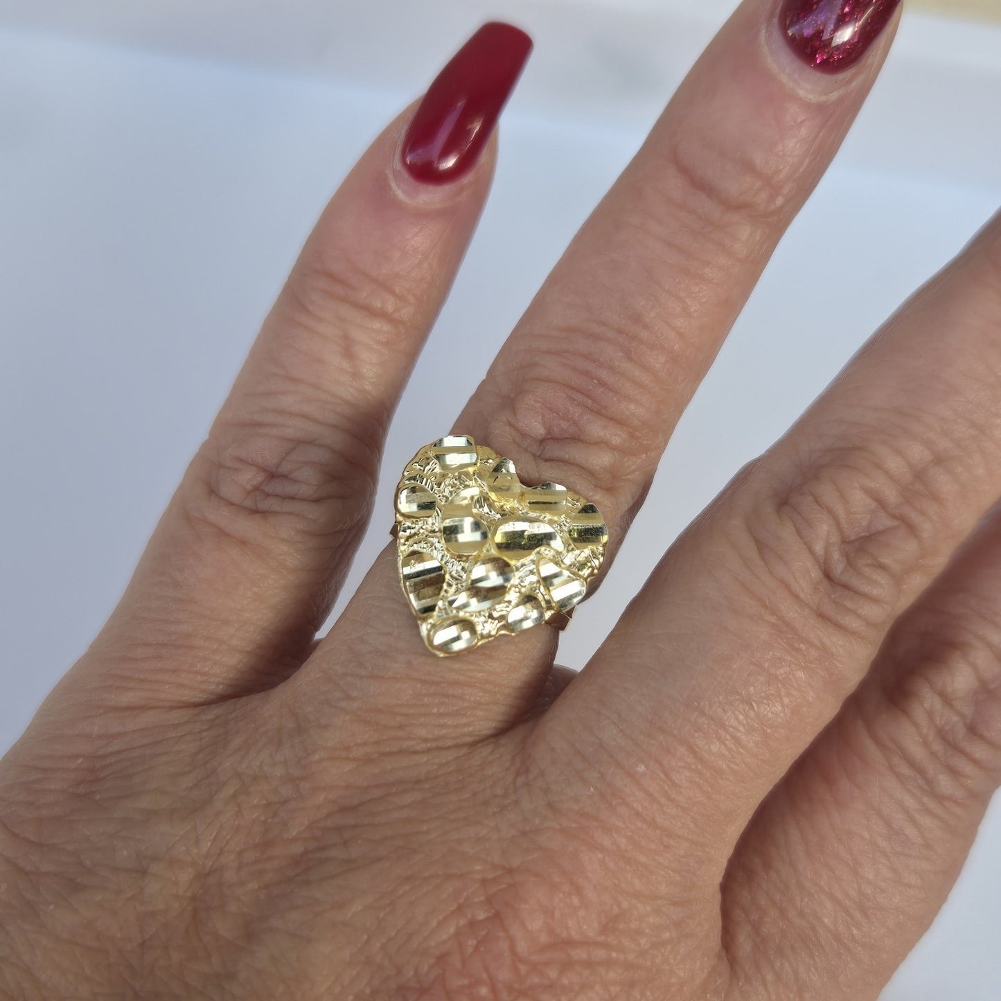 Real 10k yellow Gold Big Heart Nugget Ring