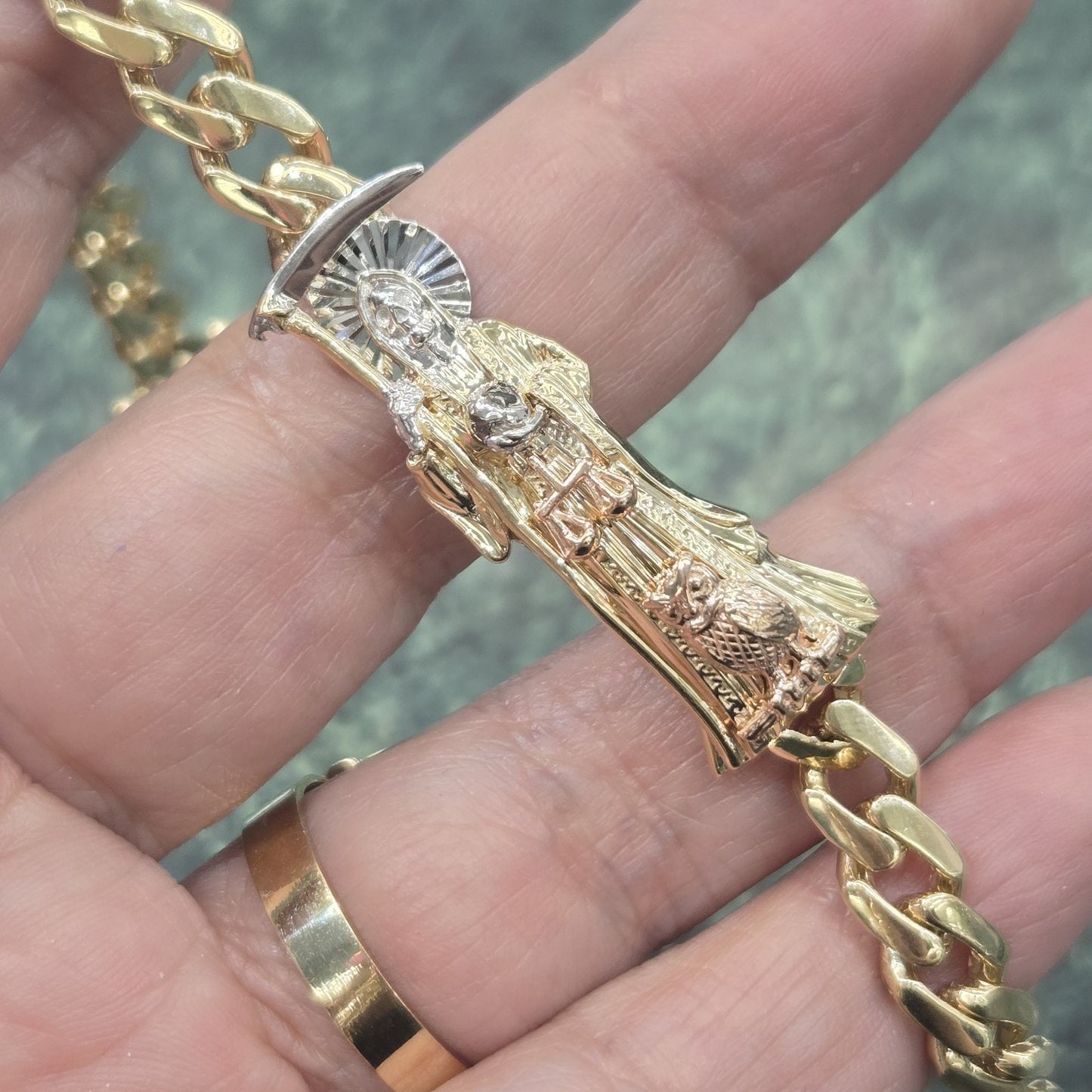 Solid 14k Gold Grim Reaper Sante Muerte Bracelet