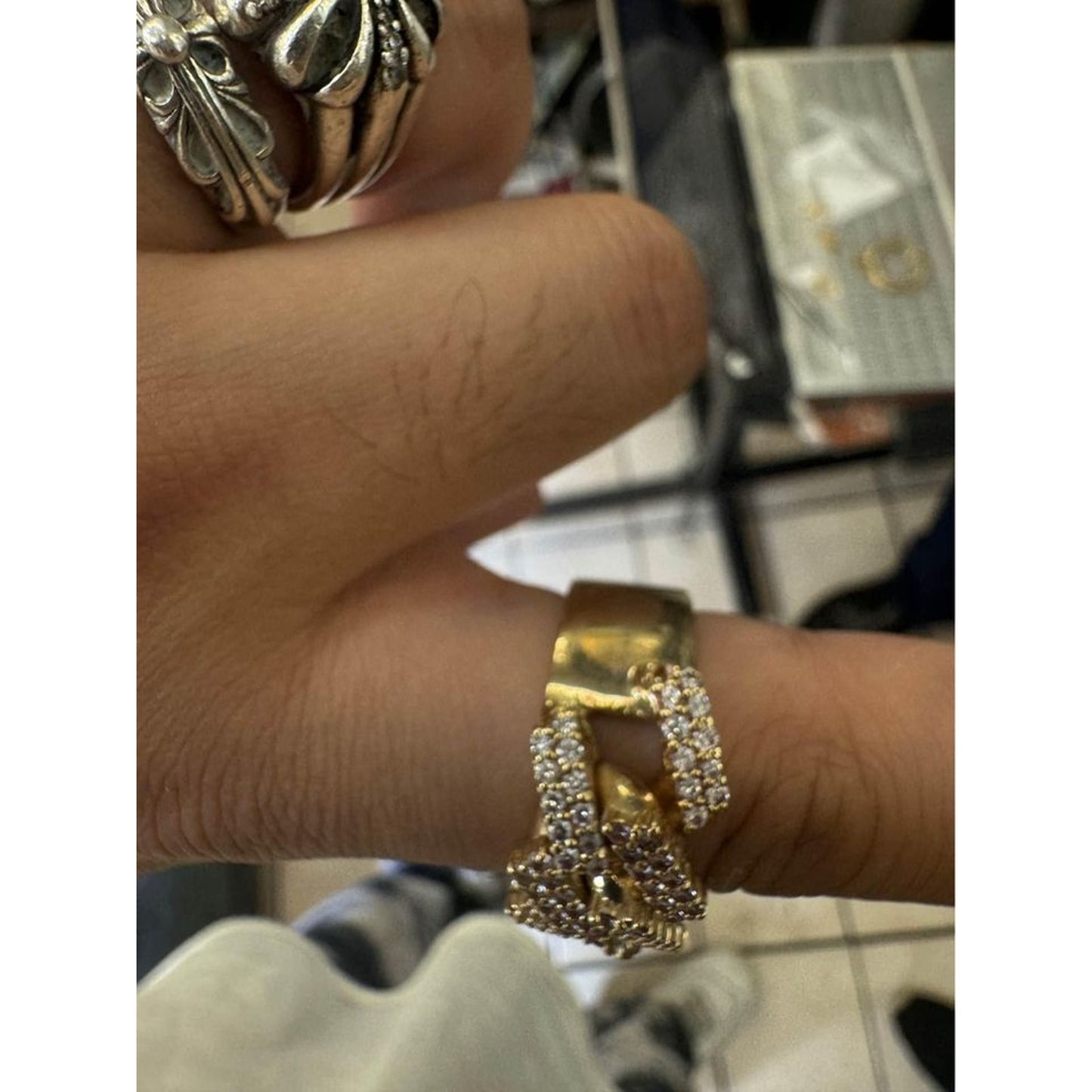 14k Miami Cuban Ring Natural Diamond