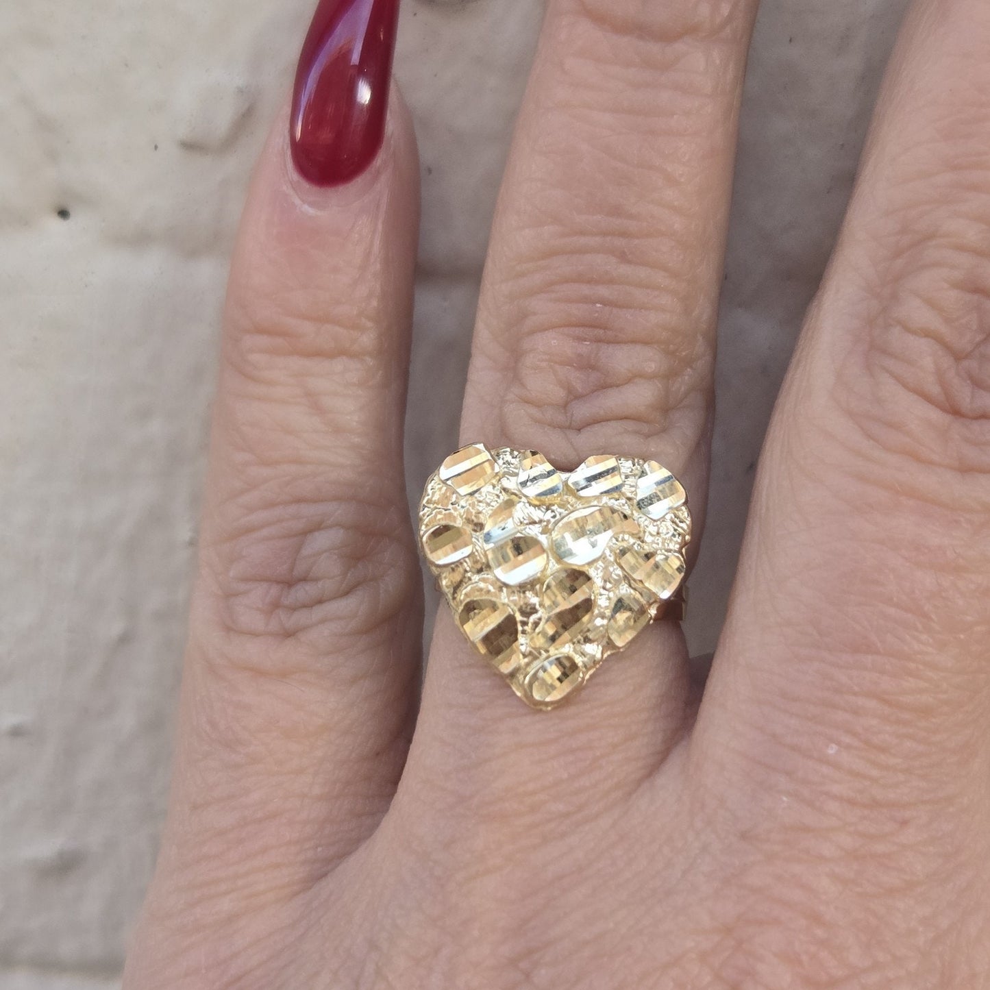 Real 10k yellow Gold Big Heart Nugget Ring