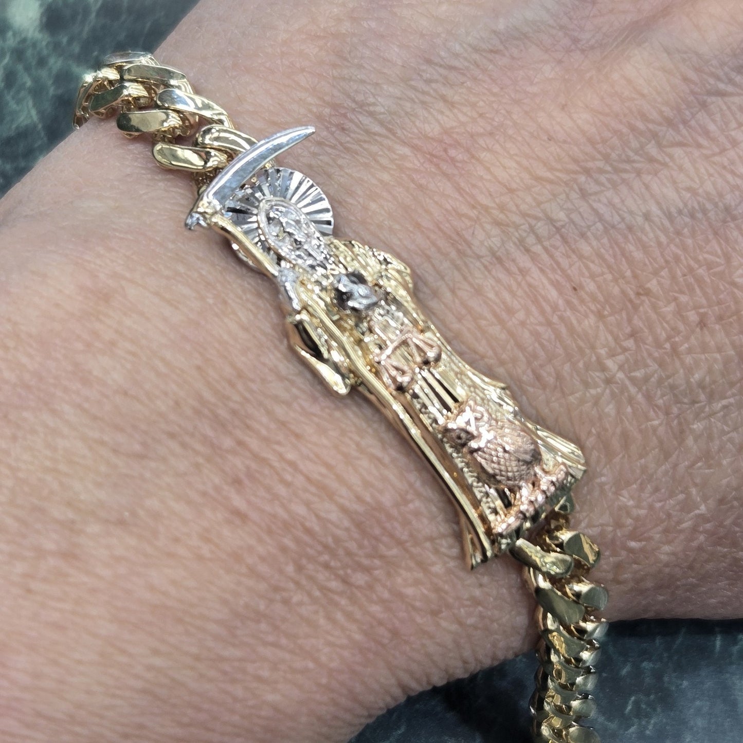 Solid 14k Gold Grim Reaper Sante Muerte Bracelet