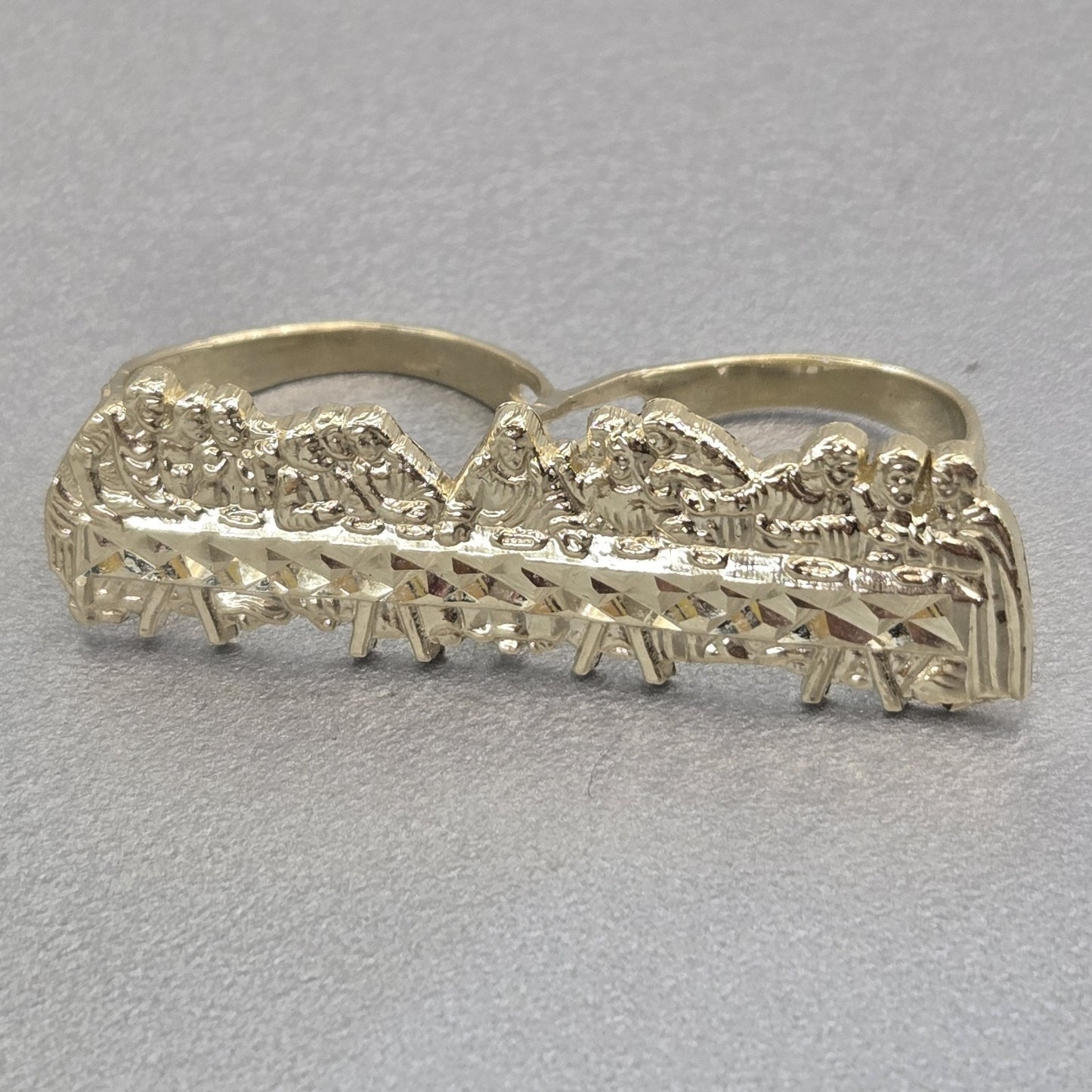 10k Yellow Gold Last Supper Double 2 Finger Ring