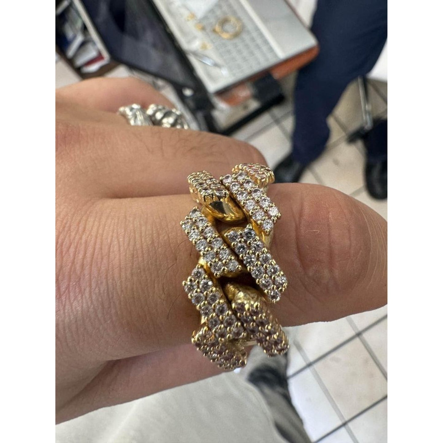 14k Miami Cuban Ring Natural Diamond