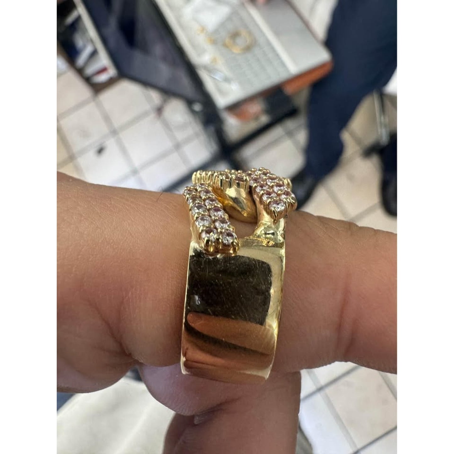 14k Miami Cuban Ring Natural Diamond