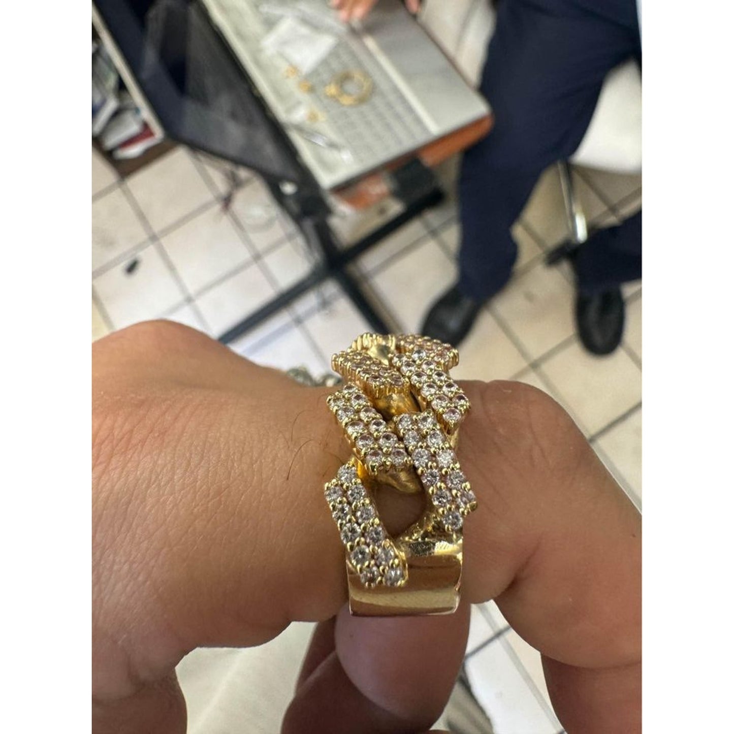 14k Miami Cuban Ring Natural Diamond