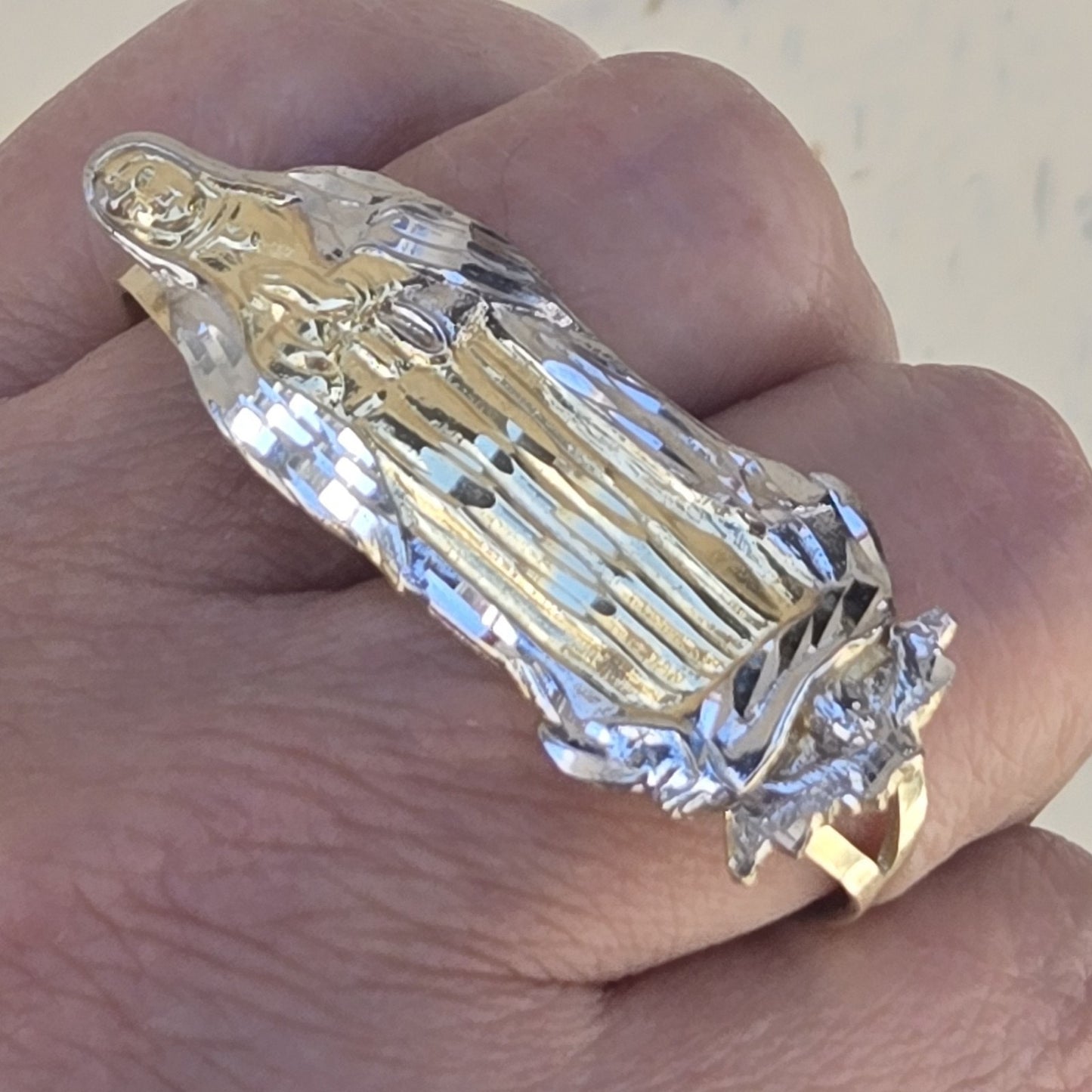 14k yellow Gold Virgin Mary Two finger Ring