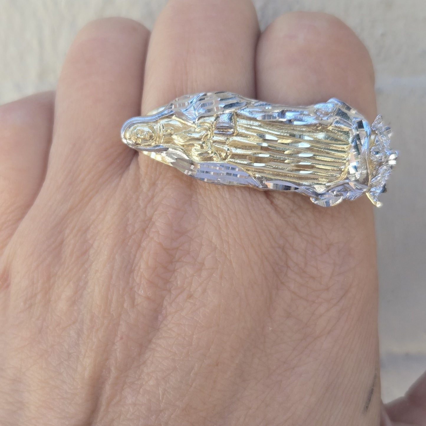 14k yellow Gold Virgin Mary Two finger Ring