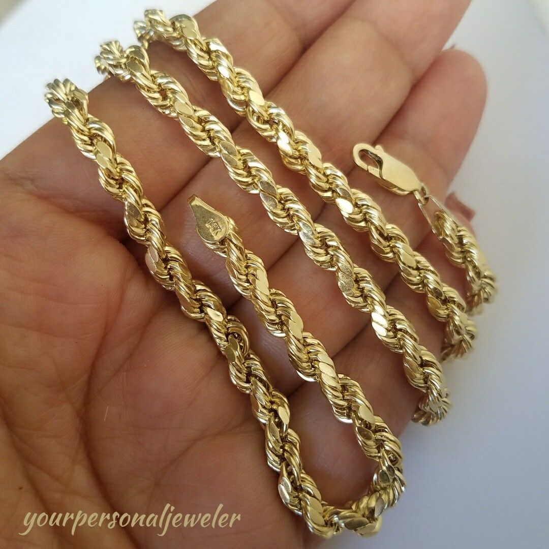 14k yellow gold rope chain 24 inches long 5 mm – Love Jewels