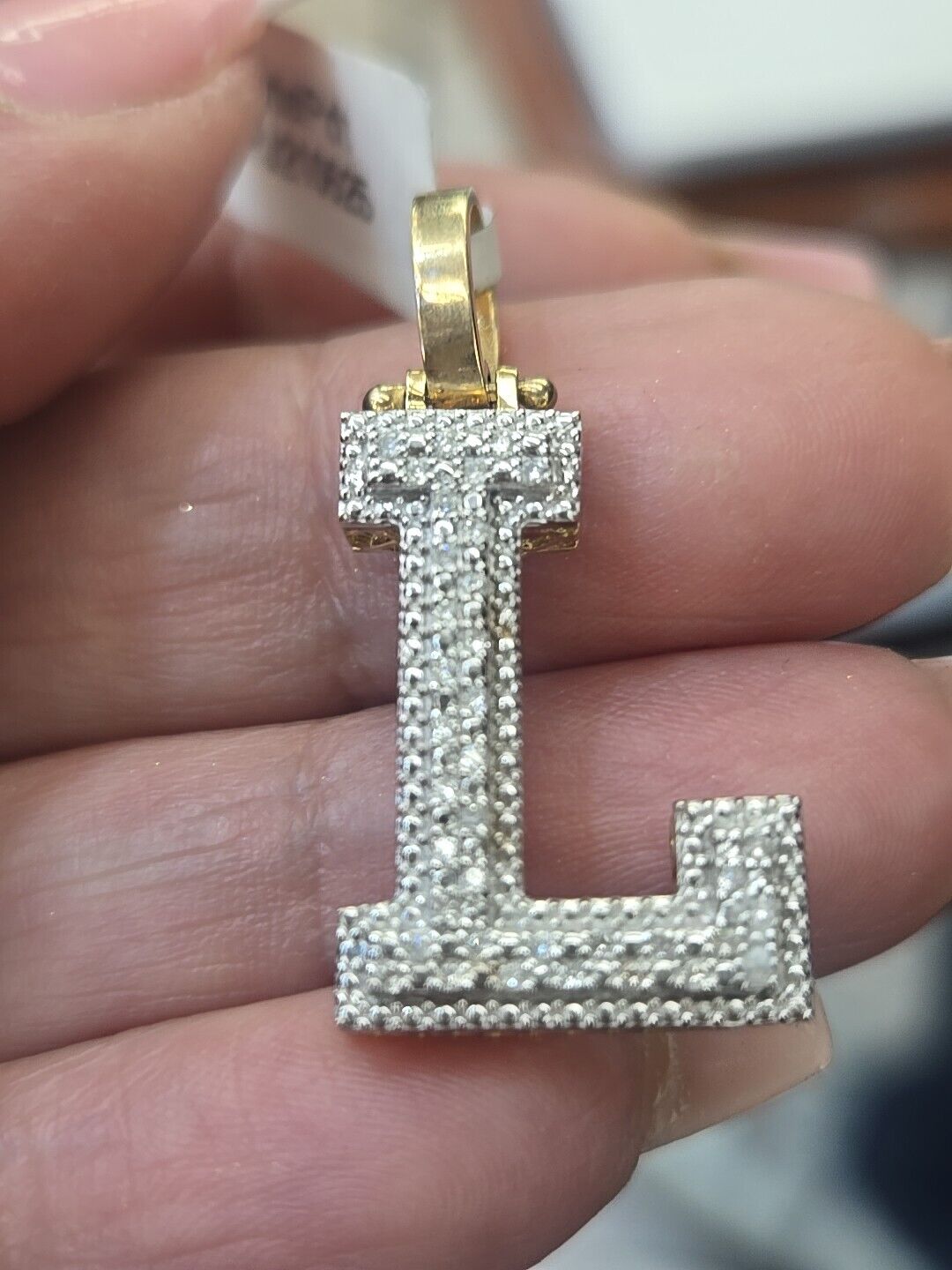 L Diamond Real Diamond 10k solid Gold Initial L pendant greek 1.25 Inches Long ...