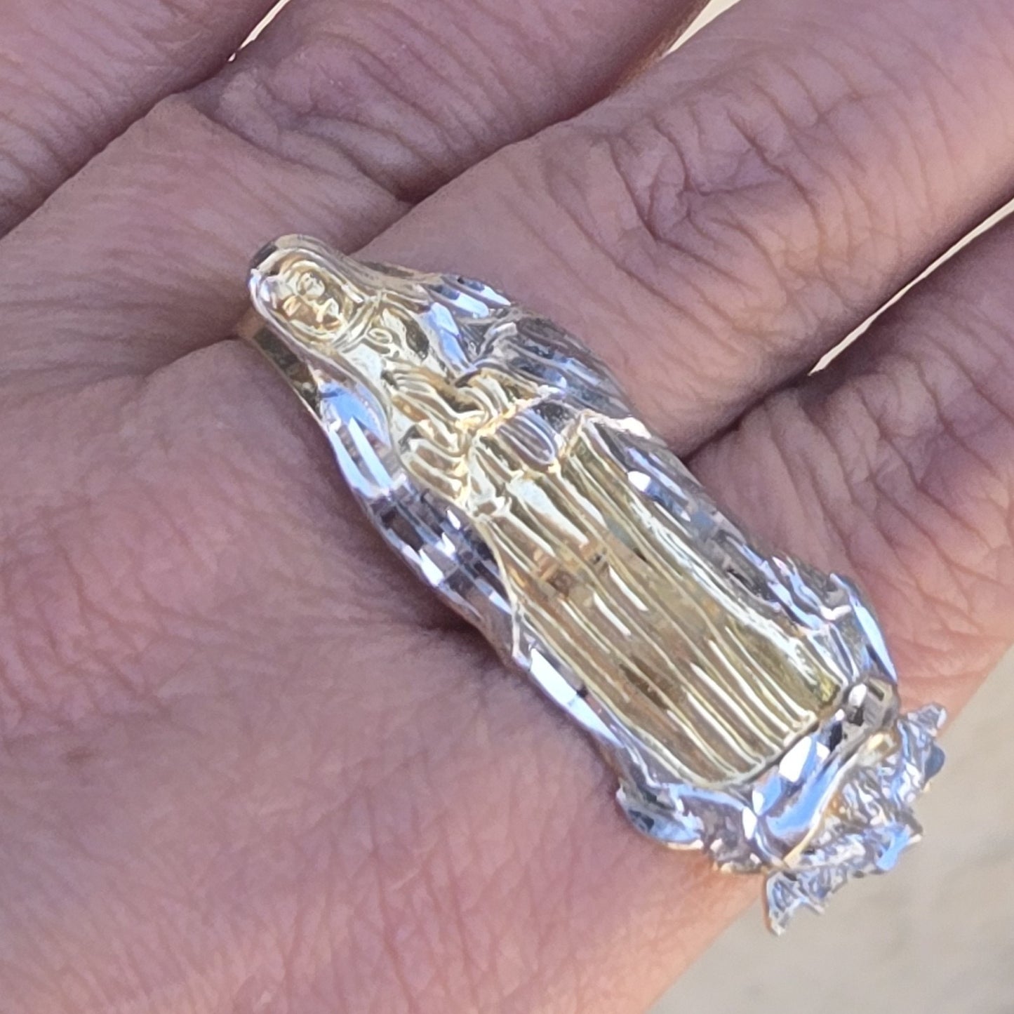 14k yellow Gold Virgin Mary Two finger Ring