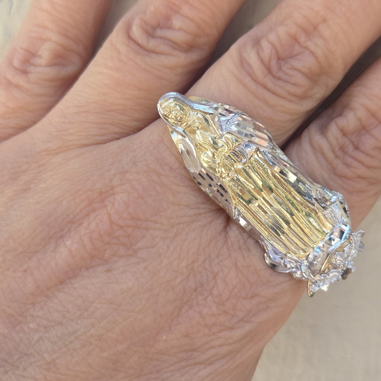 14k yellow Gold Virgin Mary Two finger Ring