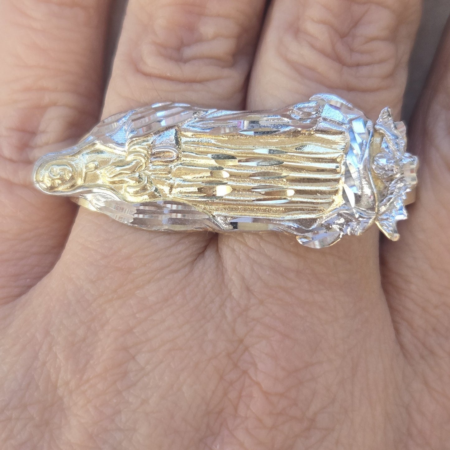 14k yellow Gold Virgin Mary Two finger Ring