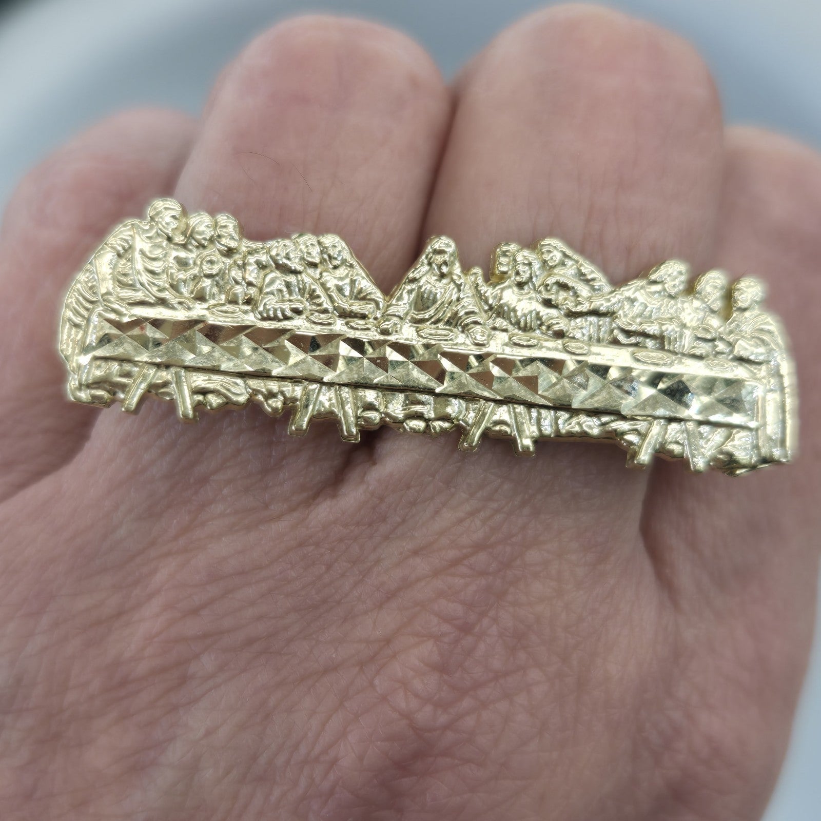 10k yellow Gold Last Supper double 2 finger knuckle Ring – Love Jewels
